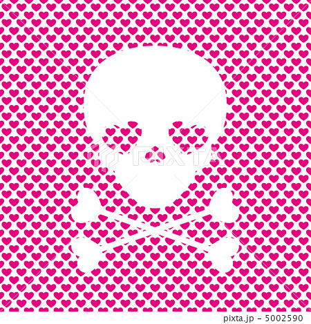 ドクロマーク-06■どくろ・骨・ハート・白・ピンク 5002590