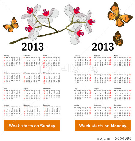 Stylish calendar with flowers and butterflies for 2013. Stylish calendar with flowers and butterflies for 2013. 5004990