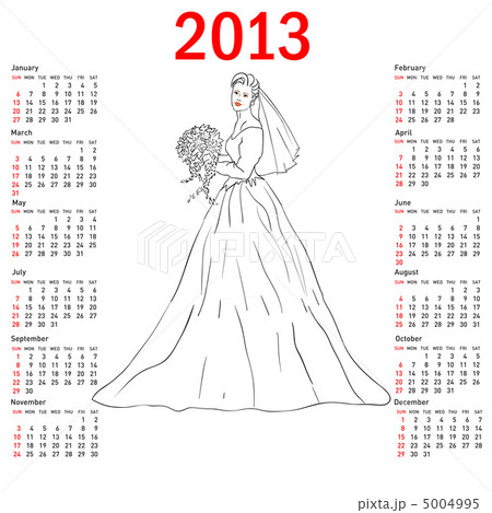 Stylish calendar Bride in wedding dress white with bouquet for 2 5004995