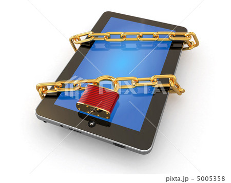 Tablet pc security. Chain with lock on computer. 5005358