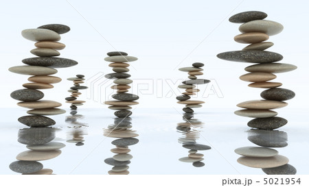 Stability and harmony. Pebble stacks on water 5021954