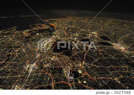 航空写真 東京全域夜景空撮の写真素材