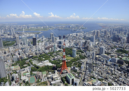 航空写真 東京タワーと湾岸部の写真素材