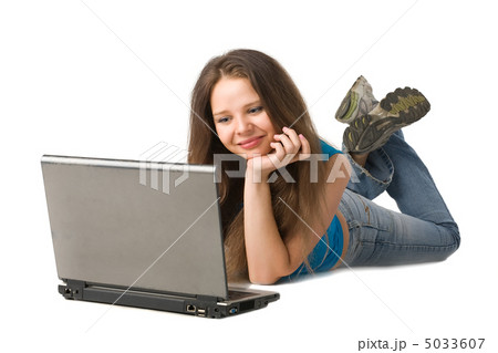 girl with laptop lying on floor girl with laptop lying on floor 5033607