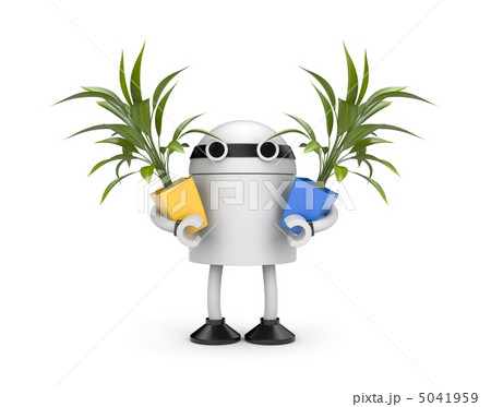 Robot holding pots with flowers Robot holding pots with flowers 5041959