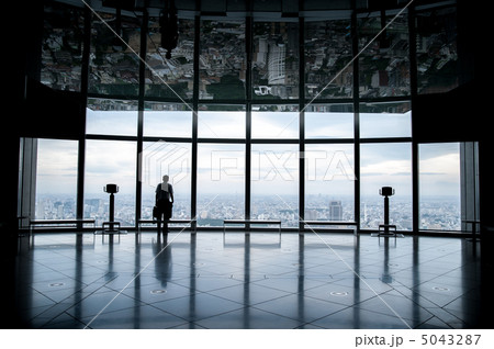東京の町を上空から見る男性のシルエット 5043287