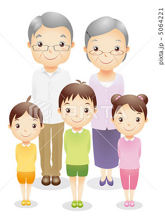 おじいさん おばあさん 孫たちイラストのイラスト素材