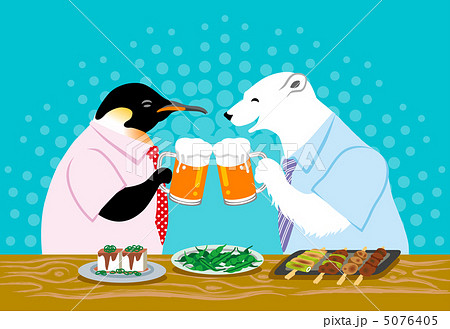 シロクマとペンギン 乾杯 ビール のイラスト素材