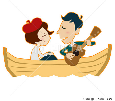ボートに乗るカップルのイラスト素材