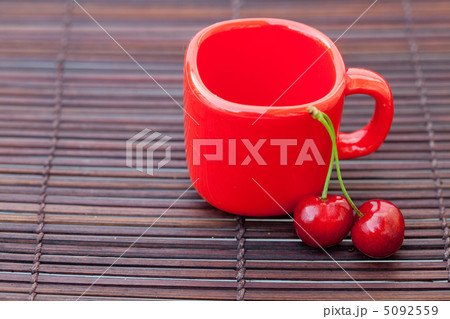 cherry ,cup on bamboo mat cherry ,cup on bamboo mat 5092559