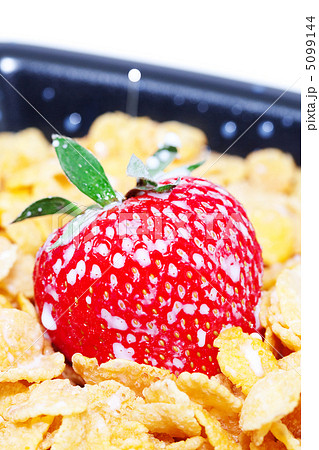 strawberry,milk and flakes in a bowl isolated on white strawberry,milk and flakes in a bowl isolated on white 5099144
