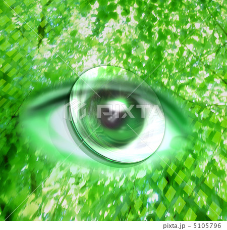 緑の目の上にあるコンタクトレンズ 5105796