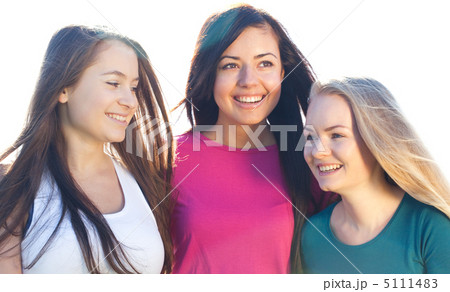 portret of three young beautiful woman on the  sky background 5111483