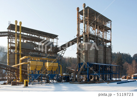Stone quarry with silos, conveyor belts in winter 5119723