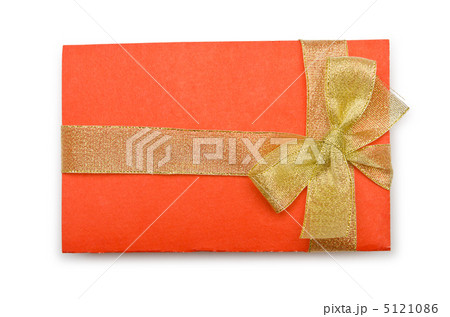 Envelope with colourful ribbon on white 5121086
