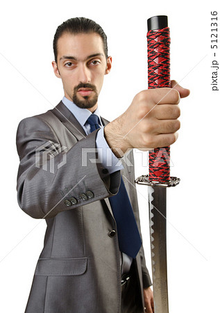 Businessman with sword on white Businessman with sword on white 5121316