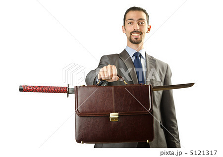Businessman with sword on white Businessman with sword on white 5121317