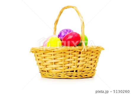 Easter concept with eggs and basket on white Easter concept with eggs and basket on white 5130260