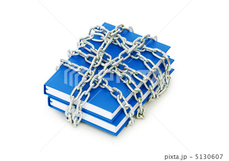 Censorship concept with books and chains on white 5130607