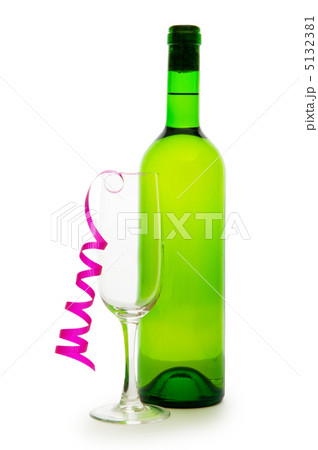 Bottle of wine and glass with streamer on white Bottle of wine and glass with streamer on white 5132381