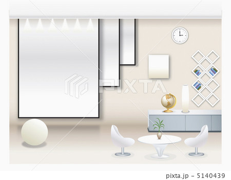 空間 内部 棚 スクリーン スタンド 時計 室内デザイン 椅子 インテリアー イラスト のイラスト素材