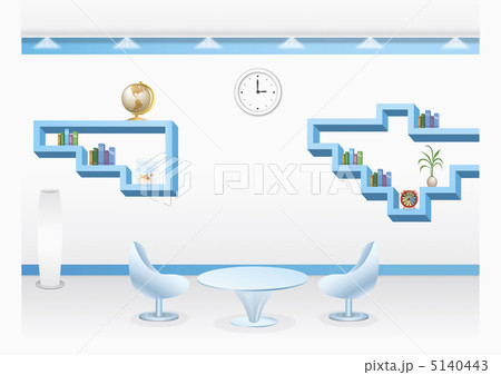 空間 内部 図書 背景 書籍 棚 水槽 時計 室内デザイン インテリアー イラスト 照明 テーブルのイラスト素材