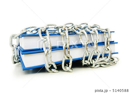 Censorship concept with books and chains on white 5140588
