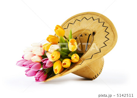 Tulips and cowboy hat isolated on white 5142511