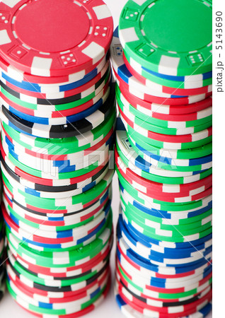 Stack of various casino chips - gambling concept 5143690