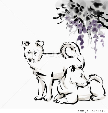 12干支 子犬 犬 果物 謹賀新年 動物 東洋画 デザインソース 節日 民俗