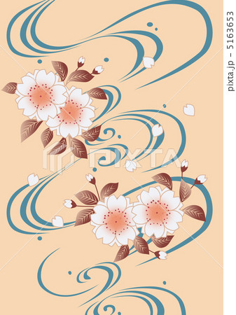 川の流れに桜花のイラスト素材