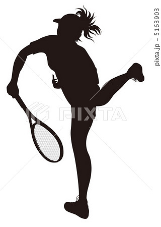 女子選手のテニスサーブ シルエット のイラスト素材