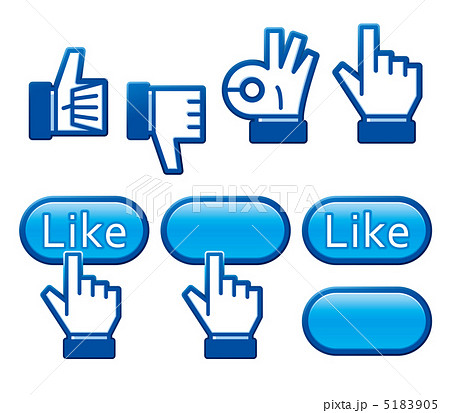 Likeボタンと指のアイコン青のイラスト素材