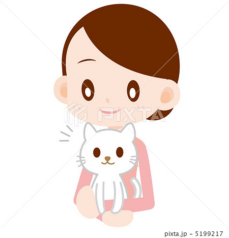 飼い猫を抱きかかえる女性のイラスト素材