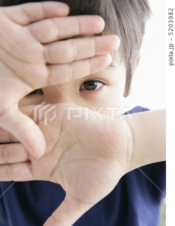 両手の隙間から覗き見する少年 5203982