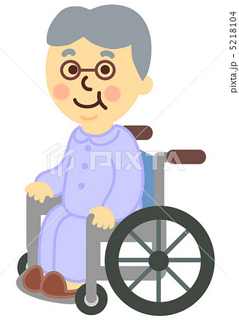 パジャマ姿で車いすに乗るおじいちゃんのイラスト素材