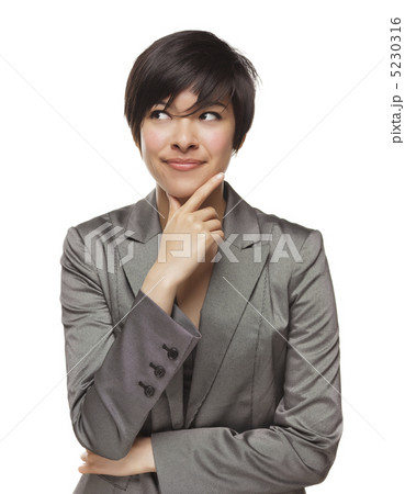 Pretty Thinking Mixed Race Young Adult with Eyes Up and Over 5230316