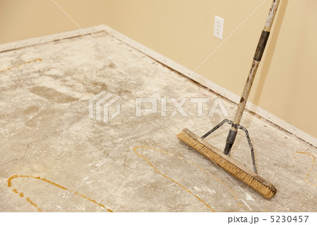 Concrete House Floor with Broom Ready for Flooring Installation 5230457