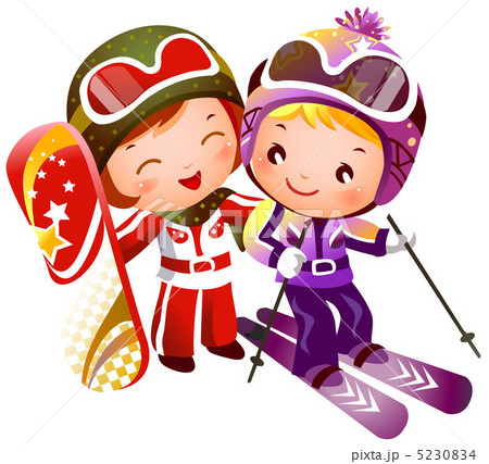 少年と少女スキーのイラスト素材