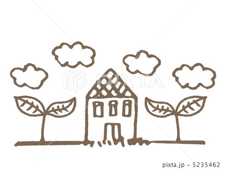 家と芽の線画のイラスト素材