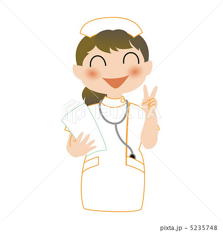 笑顔でvサインする看護師のイラスト素材