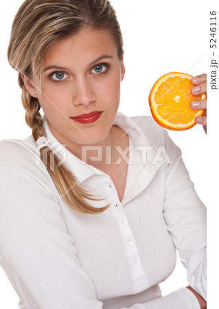 Healthy lifestyle series - Woman holding slice of orange Healthy lifestyle series - Woman holding slice of orange 5246116
