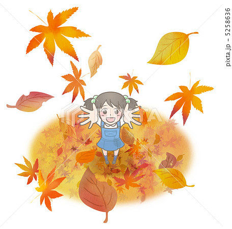 落ち葉と女の子のイラスト素材 5258636 Pixta