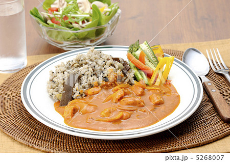 玄米カレーライスとサラダ 5268007