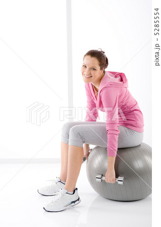 Fitness woman exercise dumbbell ball gym Fitness woman exercise dumbbell ball gym 5285554