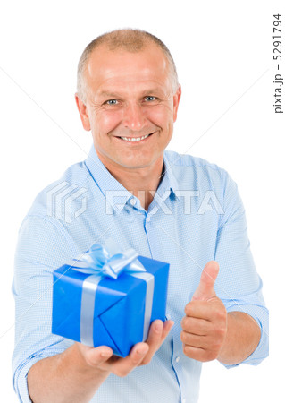 Senior happy man hold present thumb up 5291794