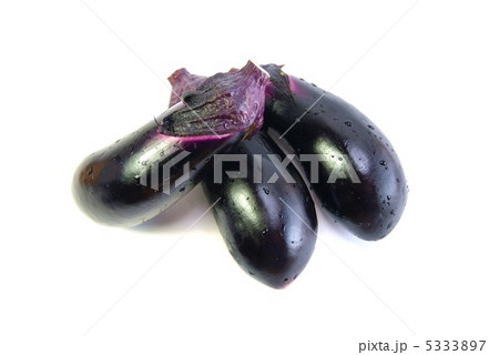 夏野菜・茄子整然と3個盛り・横位置少アップ 5333897