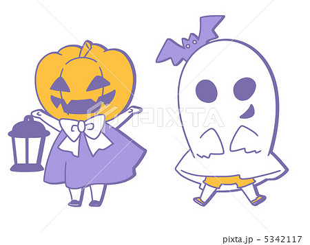かぼちゃとおばけ ハロウィンカラー のイラスト素材