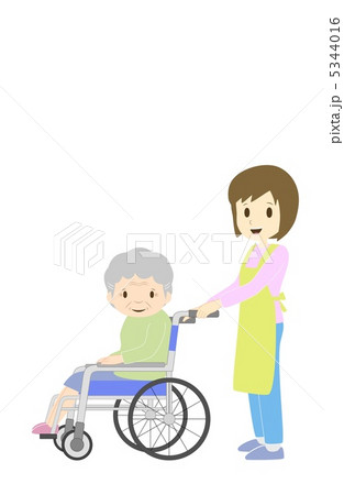 車いすのおばあちゃんとヘルパー 5344016
