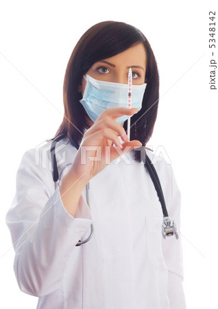 Woman checking syringe isolated on the white Woman checking syringe isolated on the white 5348142